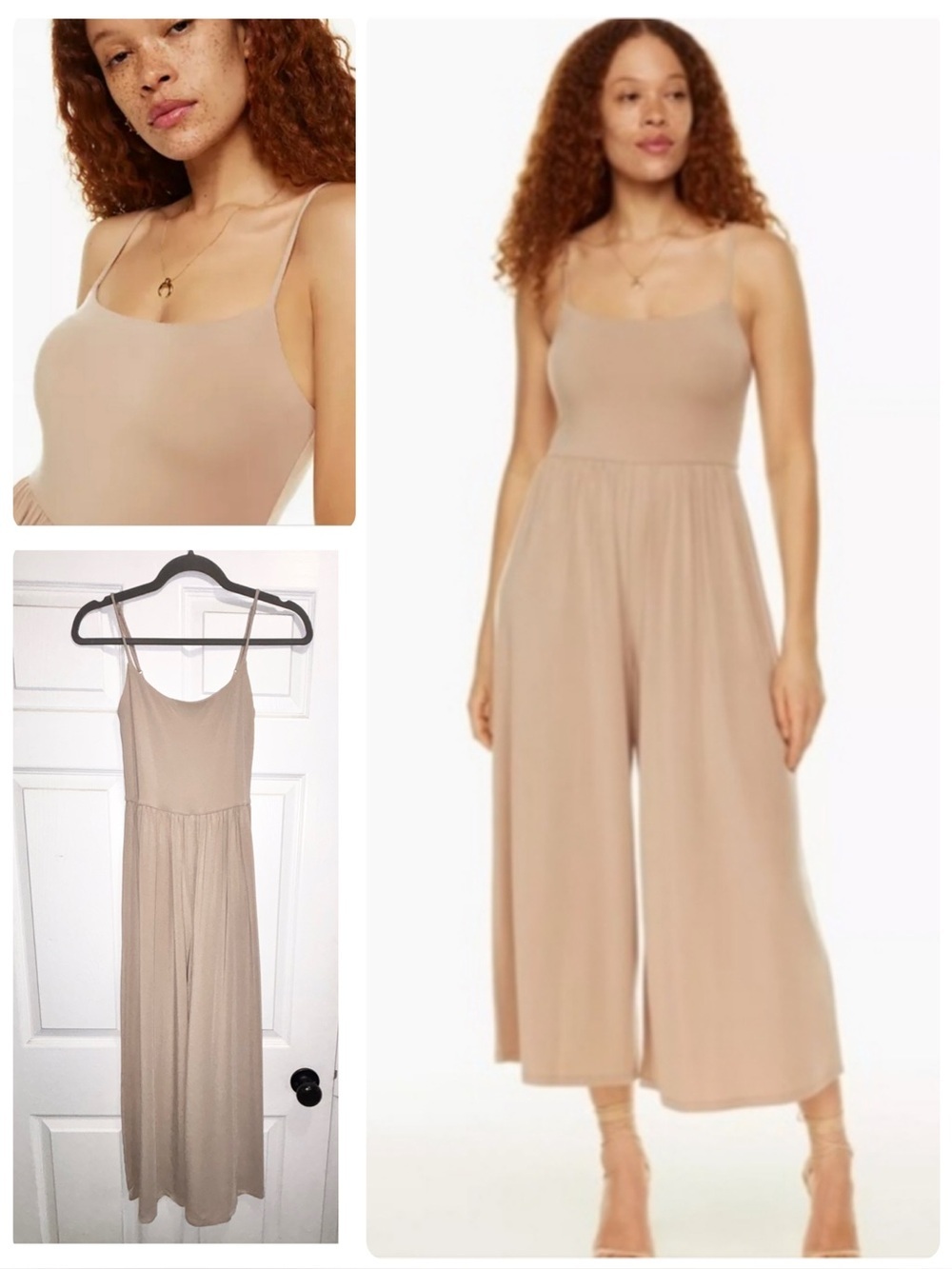 Aritzia Wilfred Market Jumpsuit Drapey Jersey Wide Leg Tan Beige Size XS
